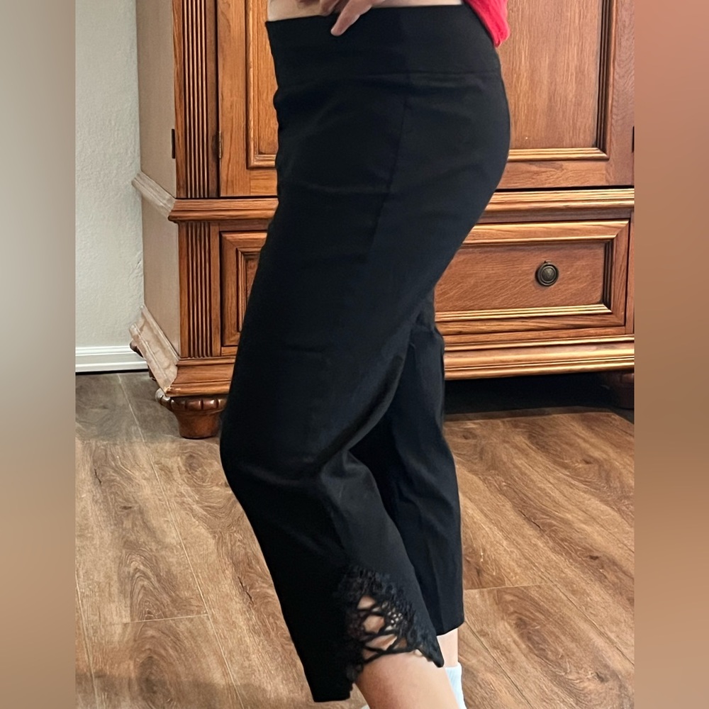 Black Pull On Cropped Dressy Detailed hem“Signature Slimming” Christopher &Banks